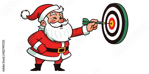 Vintage Santa Claus Aiming Dart at Target Cartoon Illustration