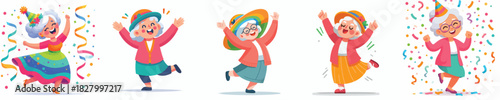 vector happy grandma dancing celebrating new year