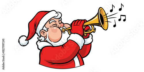 Jolly Santa Claus Playing Trumpet Retro Cartoon Vector Illustration