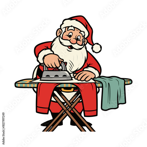 Vintage Santa Claus Ironing Trousers Cartoon Illustration