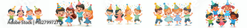 vector happy children dancing celebrating new year