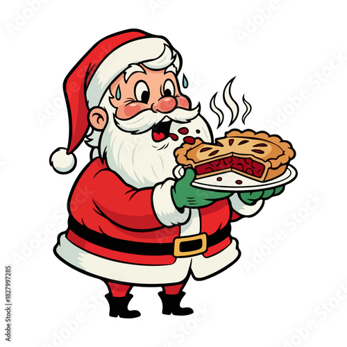 Vintage Santa Claus Holding Apple Pie Cartoon Illustration