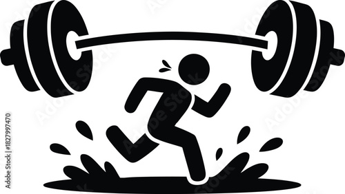Fitness icon of a person running with a heavy barbell workout