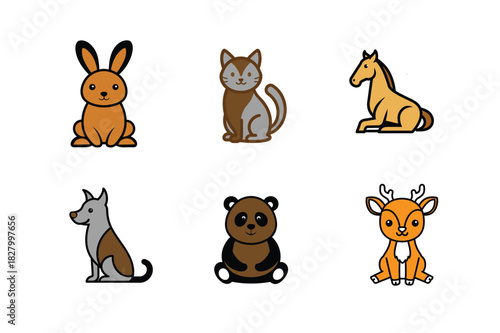 Cute cartoon forest animals collection on white background for children