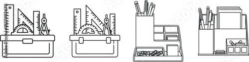 Desk Organizer Outline Icon Set