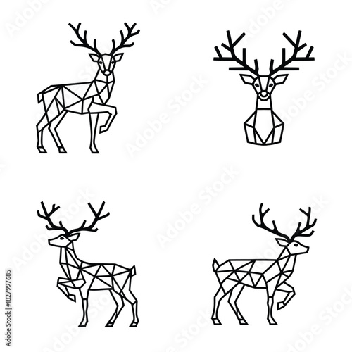 Geometric Deer Illustrations in Black and White Modern Animal Designs