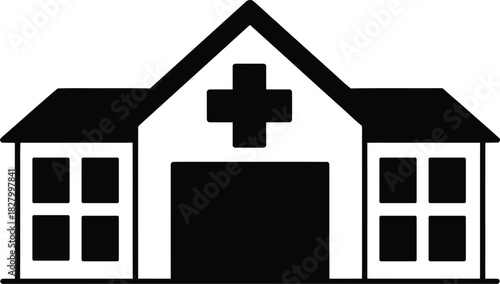 Hospital building icon with medical cross for health services