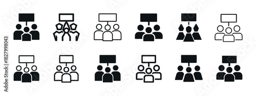 Icon set: group discussions and communication symbols