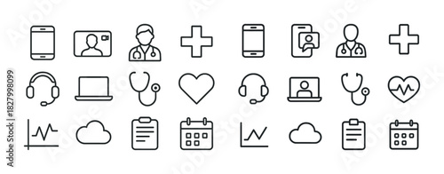 Telemedicine icons: doctor, technology, healthcare, communication symbols