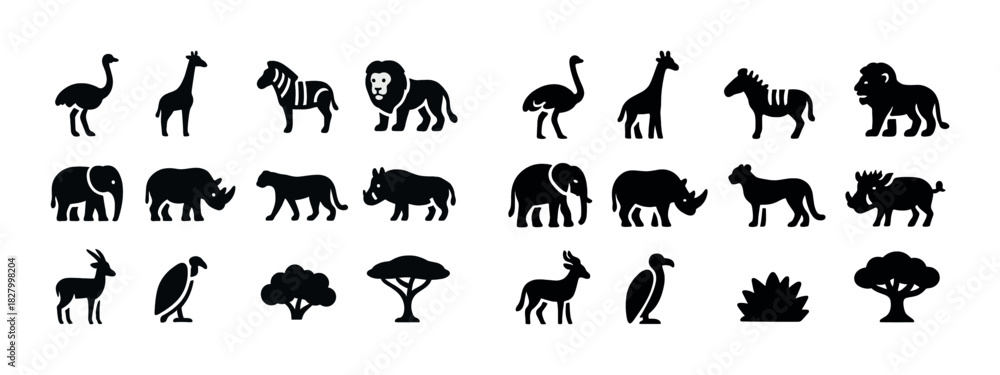 Obraz premium Silhouette icons of african wildlife animals
