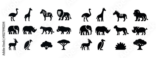 Silhouette icons of african wildlife animals