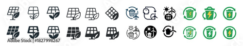 Solar energy and recycling icons set with eco-friendly designs
