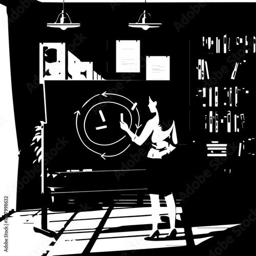 Child Drawing on Chalkboard in Classroom Setting.