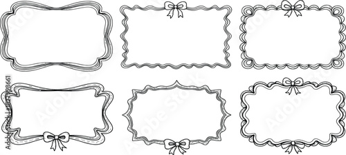 Set of Decorative Vintage Frames with Ribbons, Elegant Border Designs for Invitations and Designs