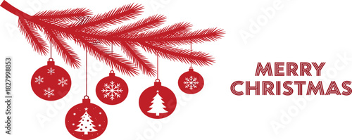 Festive Christmas branch with ornaments and 'Merry Christmas' text design