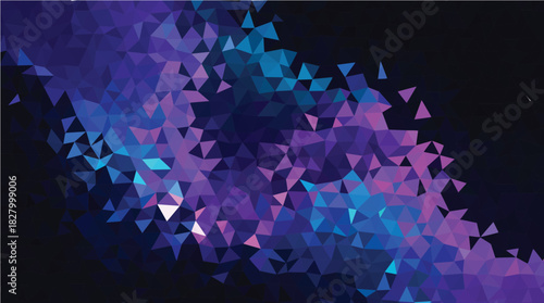 Futuristic Dark Low-Poly Background with Glowing Purple and Cyan Fragments