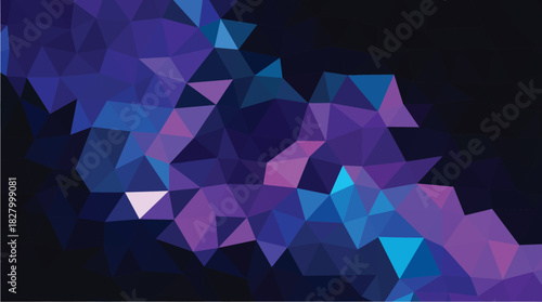 Futuristic Dark Low-Poly Background with Glowing Purple and Cyan Fragments