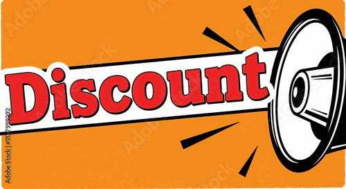 Dynamic orange background illustration highlighting a classic megaphone broadcasting an exciting discount offer