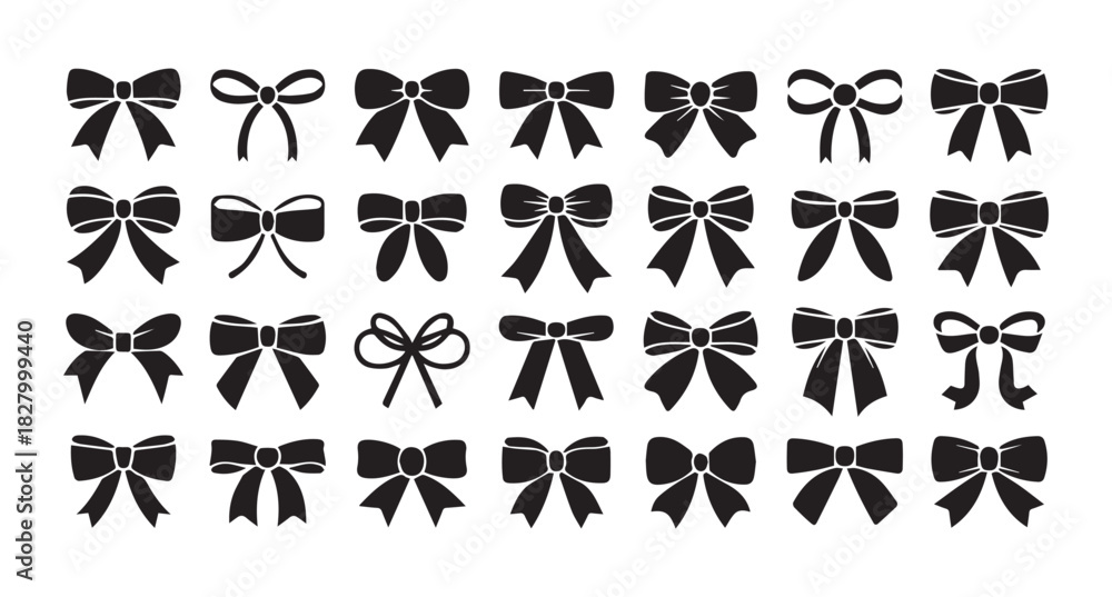 Naklejka premium Collection of black bow silhouettes on white background