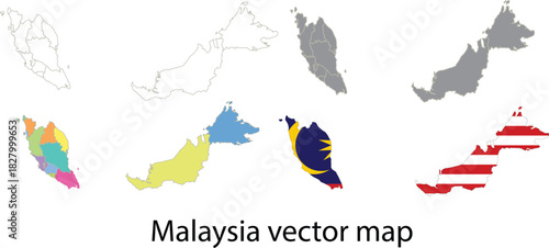 A highly detailed and professionally crafted Malaysia vector map featuring accurate outlines of Peninsular Malaysia