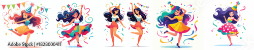 vector happy woman dancing celebrating new year