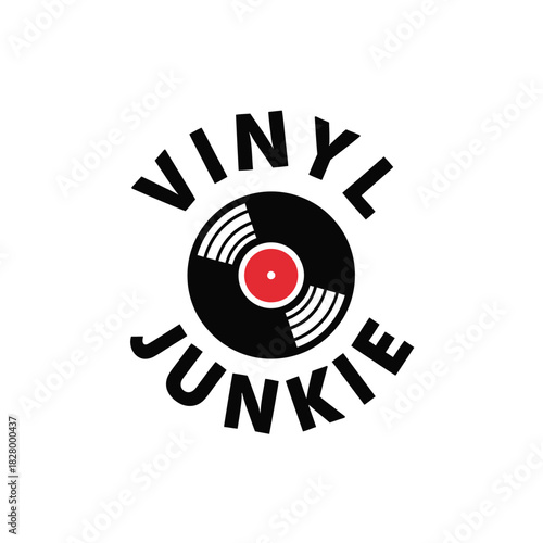Vinyl junkie typography t shirt design isolated on white background