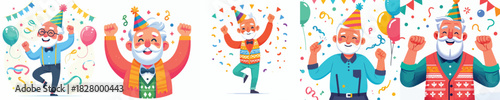 vector happy grandpa dancing celebrating new year