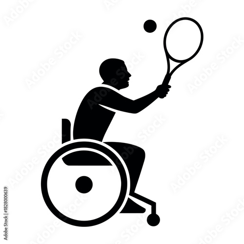 Focused Wheelchair Tennis Athlete in Adaptive Sports Action with Mobility and Competitive Precision.