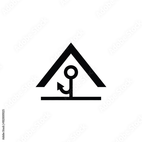 Black anchor symbol inside abstract house shape vector