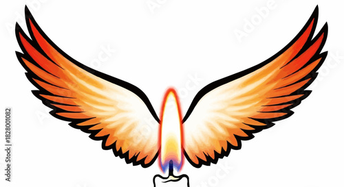 Burning candle with wings symbolizes hope and spiritual guidance.