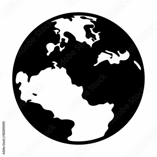 Simple Silhouette of the World Featuring Continents North America and Asia