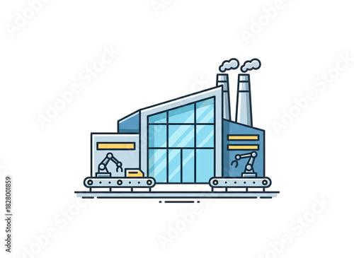 Pixel Art Factory Building With Conveyor Belts And Robotic Arms On A Black Background Industrial Automation Concept