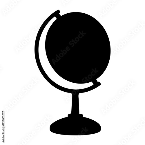 Black and white globe illustration on a stand for educational purposes