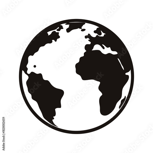 Stylized Black and White Depiction of Earth Globe Showing Continents