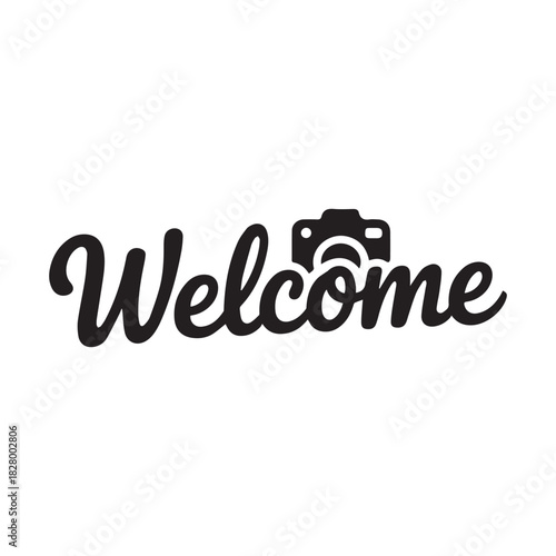 A stylized 'Welcome' text with a camera icon integrated into the word.