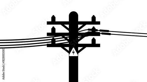 Electricity power pole with wires and insulators, representing energy transmission and utility infrastructure, isolated vector icon silhouette
