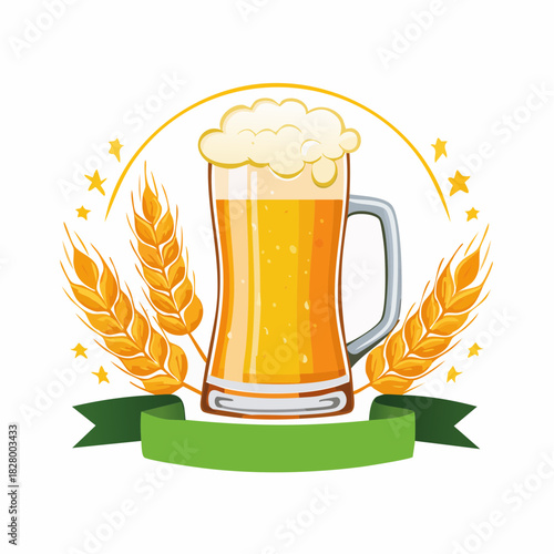 Celebrate Oktoberfest with a Refreshing Beer Illustration and Wheat Graphic Art
