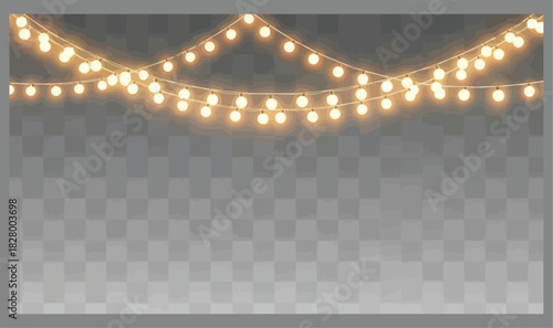 Festive christmas garland with glowing light bulbs for holiday season decoration, creating a warm and inviting atmosphere for celebration