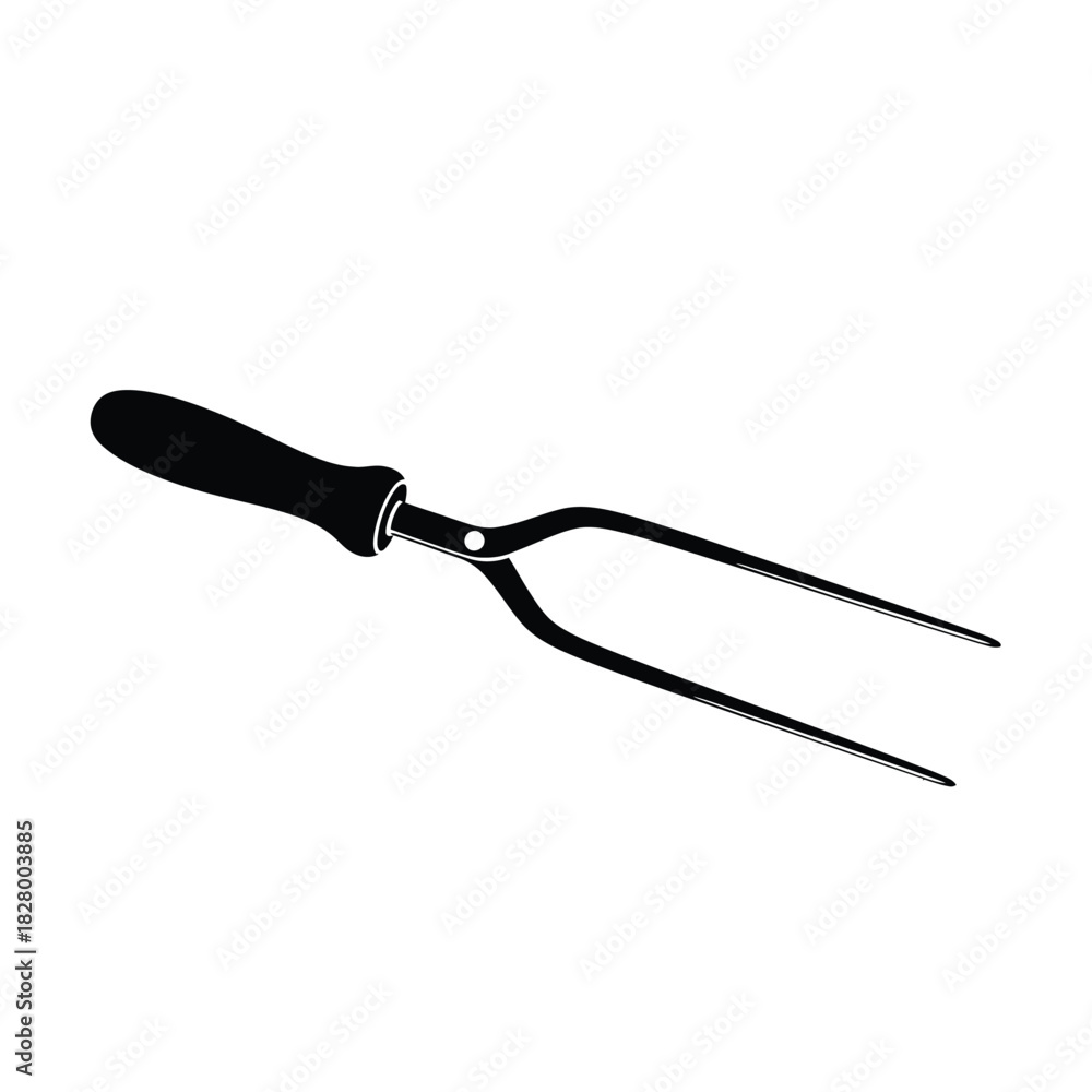 Obraz premium Black barbecue fork with wooden handle on white tool