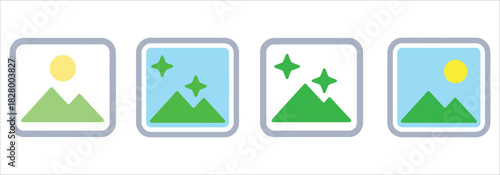 Colorful landscape icons set provides a visual punch for website design, app development, and creative projects needing a touch of nature and whimsy.