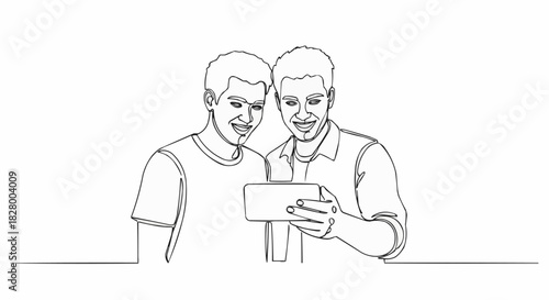 Two young men looking at a smartphone screen together.