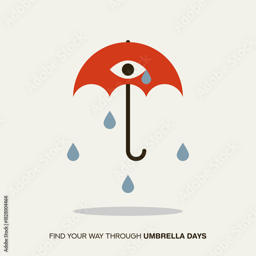 Umbrella flat vector illustration with raindrops. Rainy Weather. Nature. Seasons.
