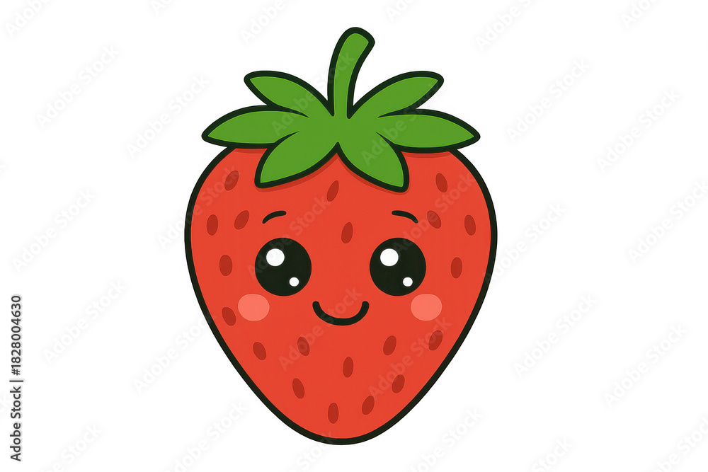 Obraz premium Cute cartoon strawberry character vector with smiling face expressing happiness and sweetness, transparent background