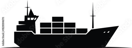 Global shipping cargo container ship simple silhouette vector