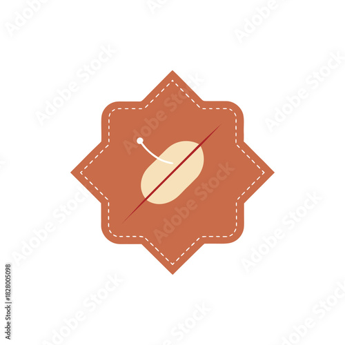 A stylized, retro-inspired, star-shaped badge with a minimalist design featuring a crossed-out peanut