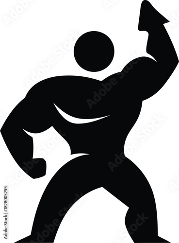 Strong muscular bodybuilder flexing bicep for power and fitness