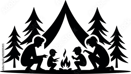 Silhouette of two climbers helping each other ascend a steep rock face