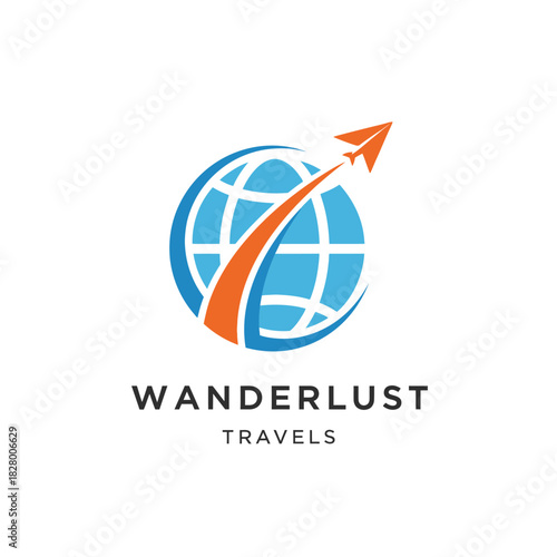 Global Travel Agency Logo with Paper Airplane and Globe