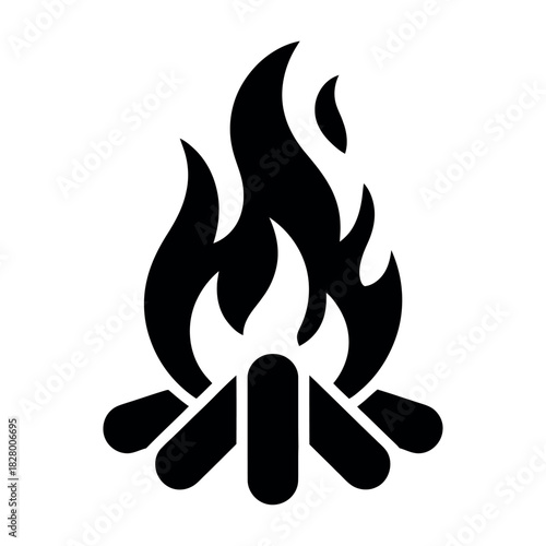 Simple black silhouette icon of a campfire burning brightly