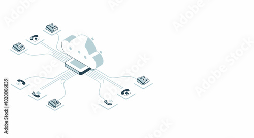 Cloud computing technology with interconnected devices communicating through various channels. Cloud networking includes smartphones, laptops, and desktops linked for efficient data transfer.